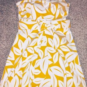 NewYork & Co Yellow/White Strapless Belted Dress